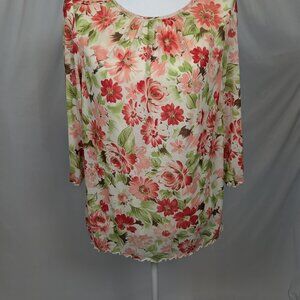Pink Flower Mesh Pullover Top AVENUE 18/20